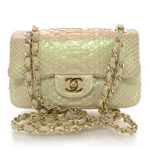 chanel iridescent python mini flap